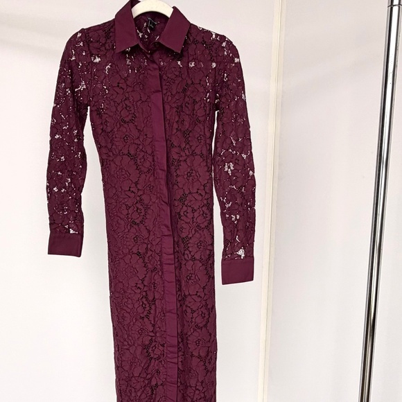 Ann Taylor Belted Lace Midi Shirtdress Poised Plum Women - Picture 8 of 9